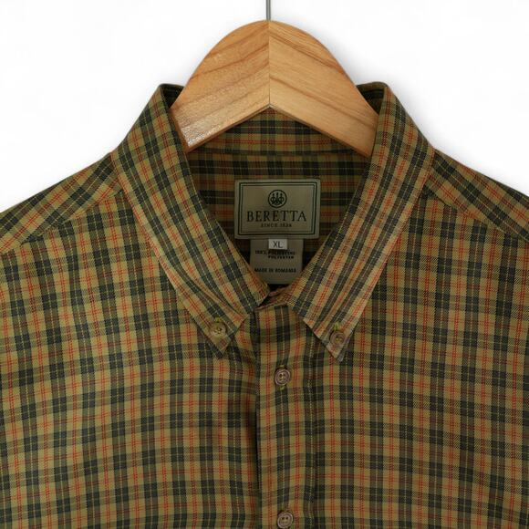 Beretta Firearms Shirt Mens XL Brown Plaid Long Sleeve Button Down - Picture 1 of 9